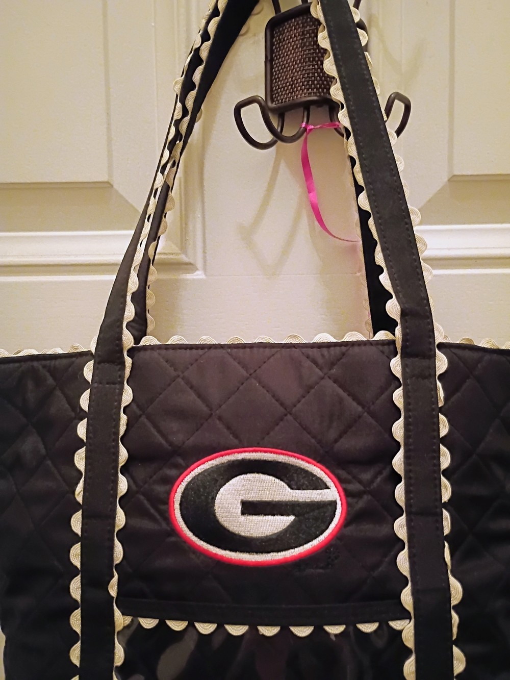 UGA Black Quilted Women's Tote with Red & White Accent